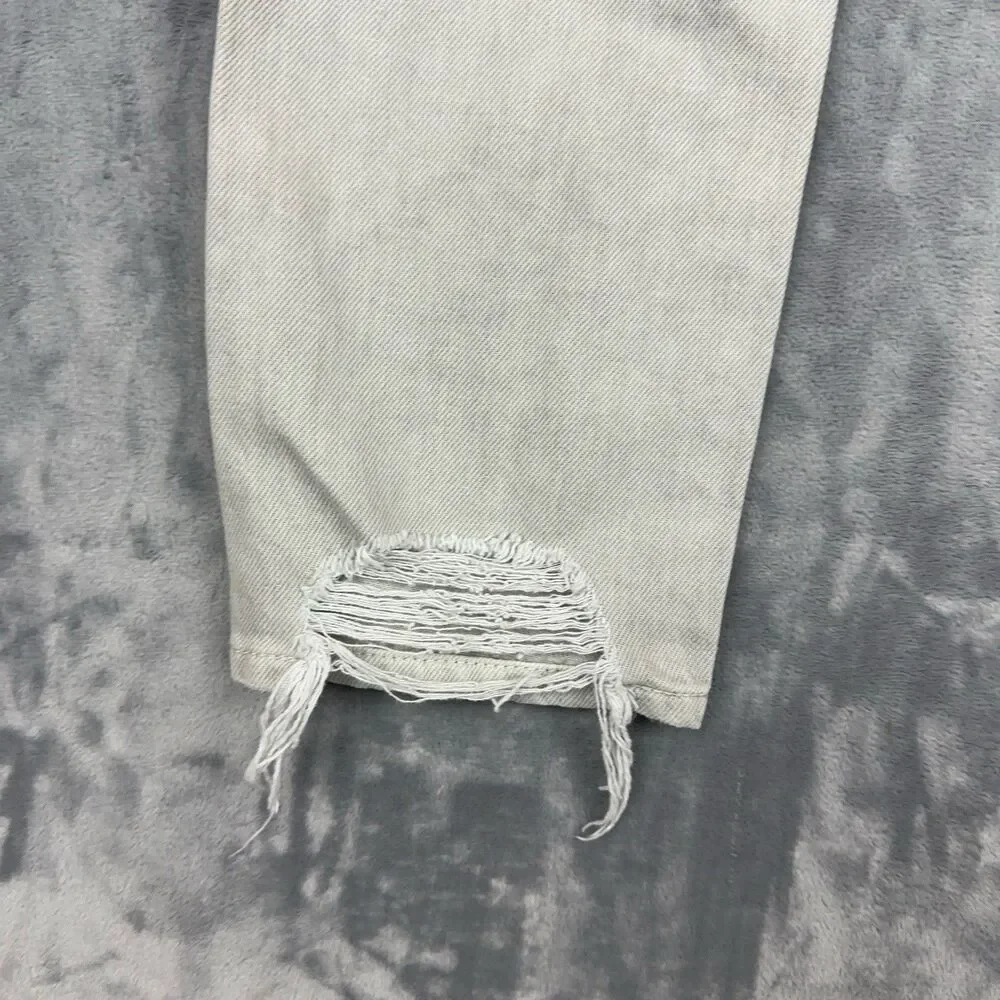 American Eagle Mom Jeans Womens Size 2 Regular Gray Distressed Ripped 5 Pocket